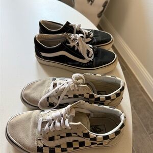 Vans Black Old Skool & Black-and-White Checkerboard Low Tops (2 pairs)